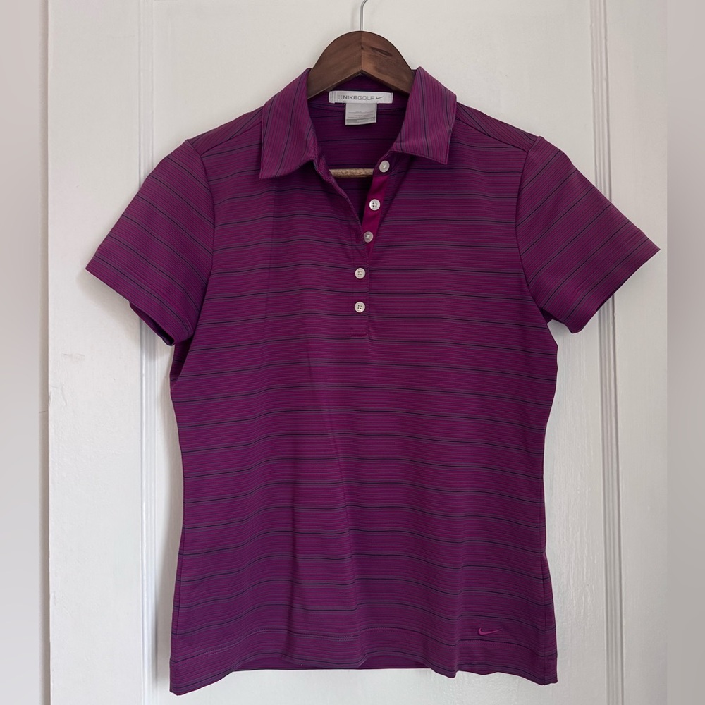 Nike Golf Fit Dry Purple Striped Polo Top. Small